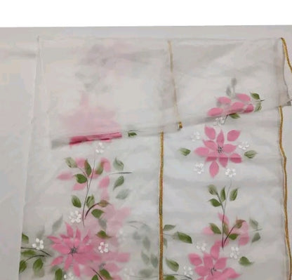 Hand painted floral organza dupatta