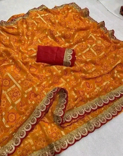Roohaniyat Bandhani Chundi Saree with Zari border
