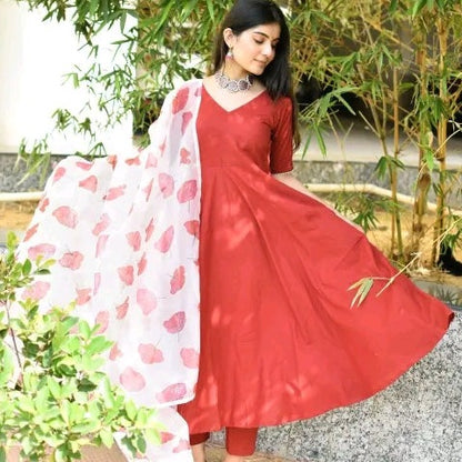 Anarkali Suit with Floral Dupatta