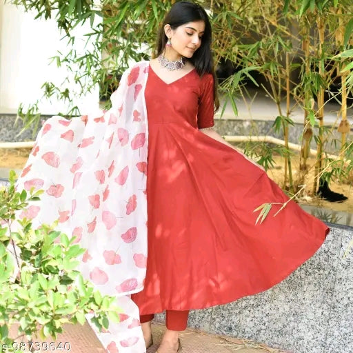 Anarkali Suit with Floral Dupatta