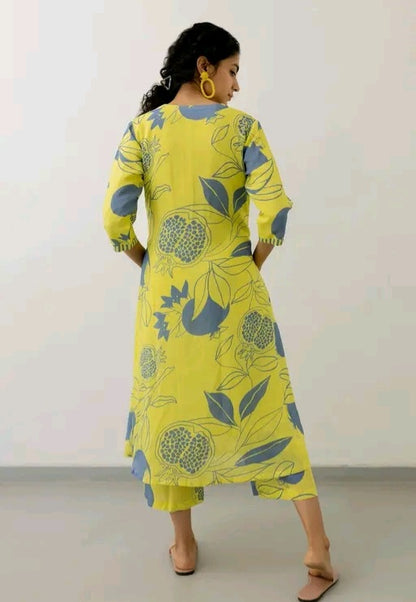 Florescent Green Printed Kurti Co Ord Set