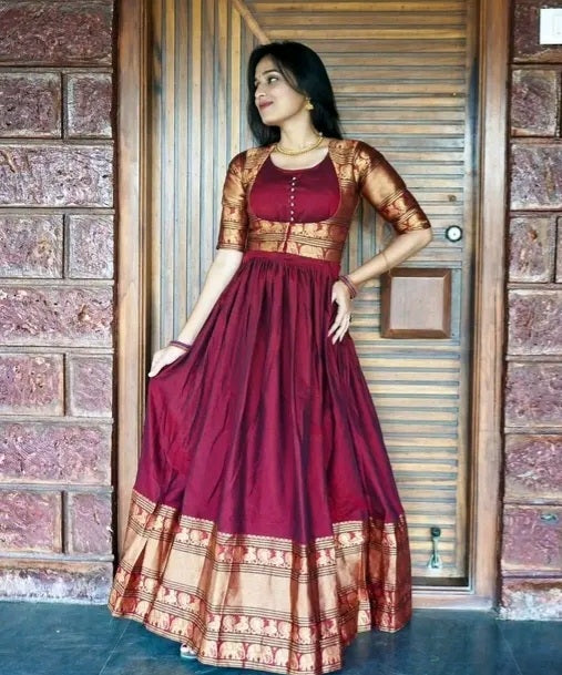 Pattu Anarkali Kurti with Choli