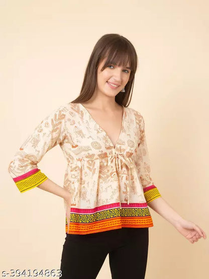 Heritage Printed Tie Up Waist Empire Top