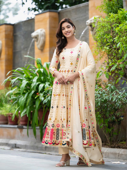 Ivory Embroidery Anarkali Suit Set