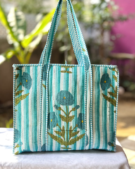 Quilted Printed Tote Bag