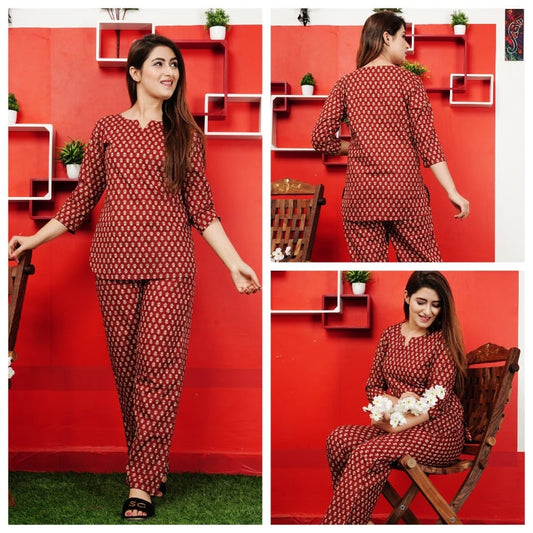 Red Cotton Night Suit