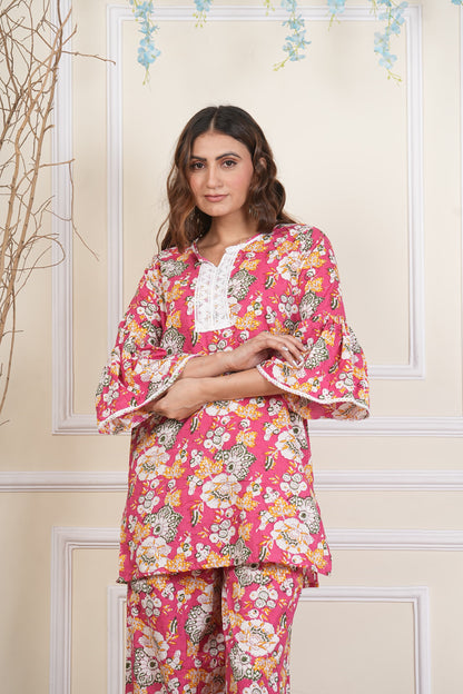 Floral Cotton Co ord Set with Lace Work