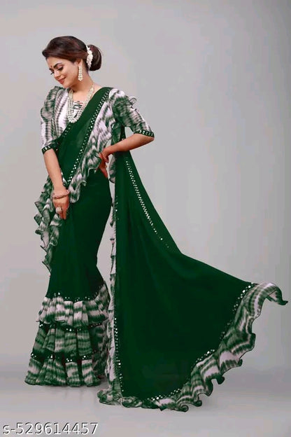Sibori Mirror Work Ruffle Saree