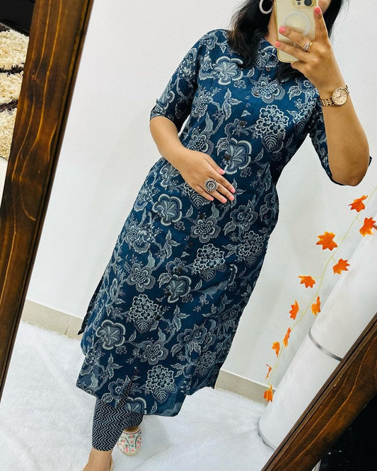 Floral Print Cotton Kurti Set