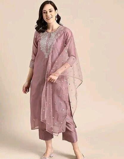 Pitta Work Embroidery Kurti Set with Dupatta
