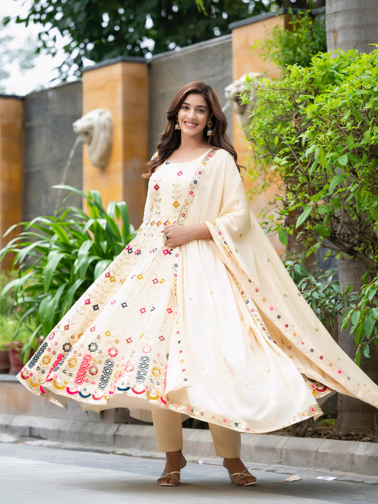 Ivory Embroidery Anarkali Suit Set
