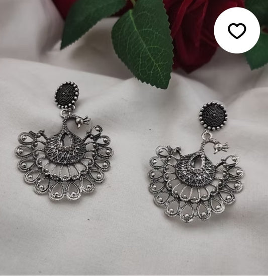 Oxidised Peacock Jhumka