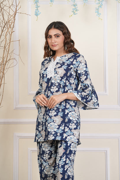 Floral Cotton Co ord Set with Lace Work