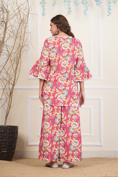 Floral Cotton Co ord Set with Lace Work