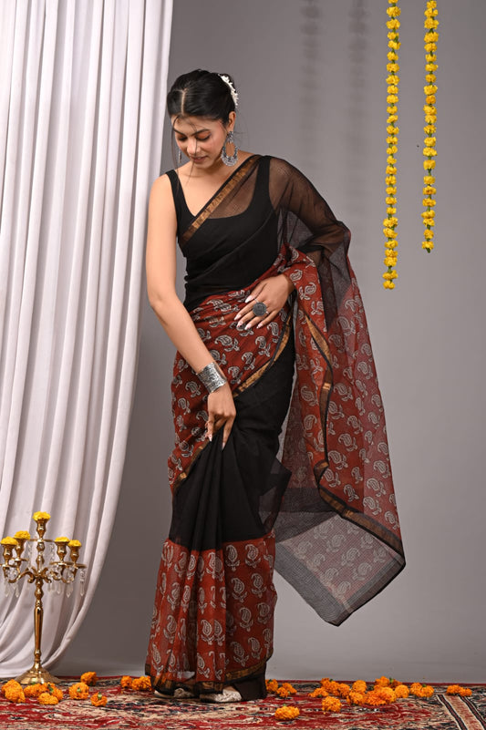 Broad Border Hand painted KOTA Doria Saree