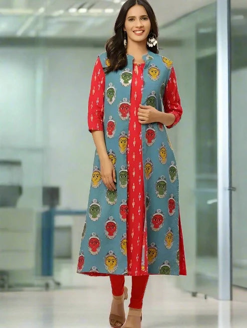 Trendy Kalamkari Tribal Print Kurti with Jacket